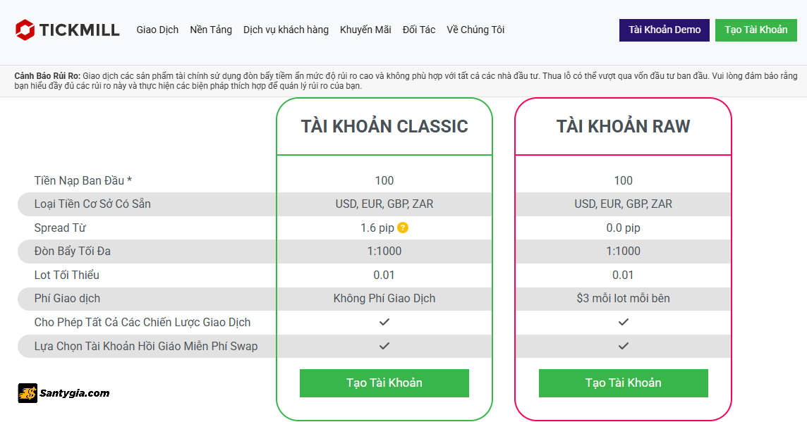 Tickmill ho tro 2 tai khoan giao dich