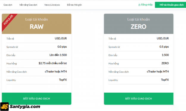 Sàn TopFX đang cung cấp cho nhà giao dịch 2 loại tài khoản Live