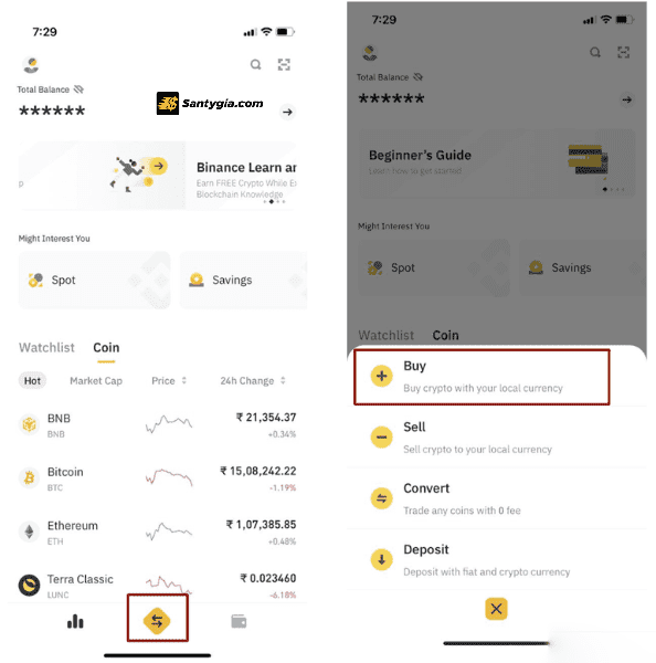 Dang nhap vao ung dung Binance