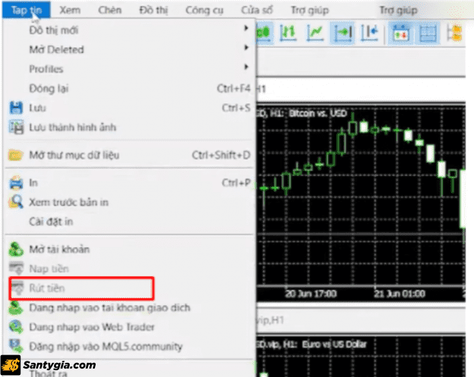 Cách rút tiền từ Metatrader 5 trên điện thoại