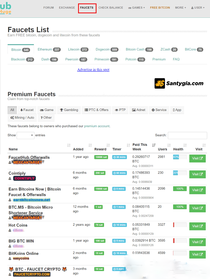 Cach xem danh sach cac trang kiem coin mien phi tren Faucet