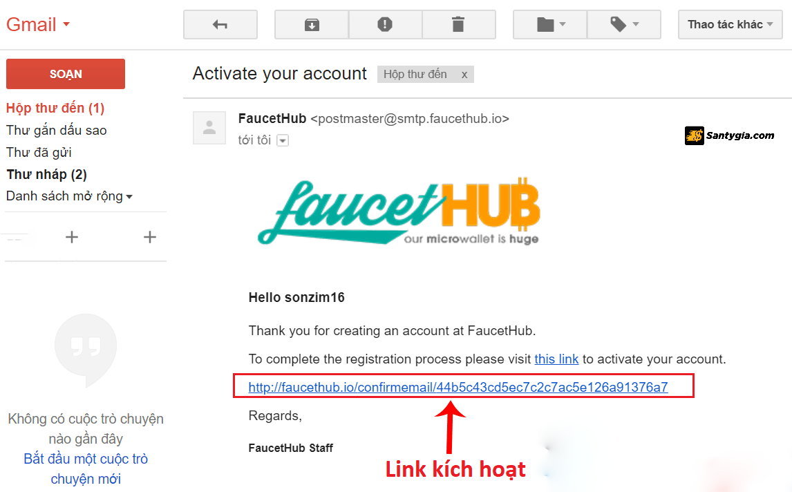 Kiem tra email de hoan thanh dang ky vi Faucet Hub