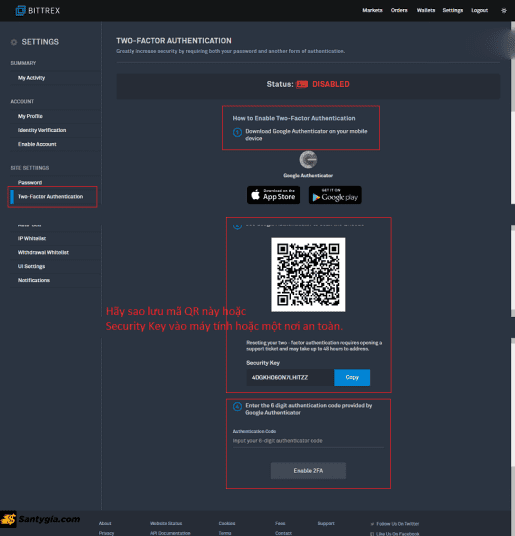 Cách bảo mật tài khoản Bittrex