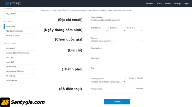 Hoàn thành bước xác minh cơ bản tại sàn Bittrex
