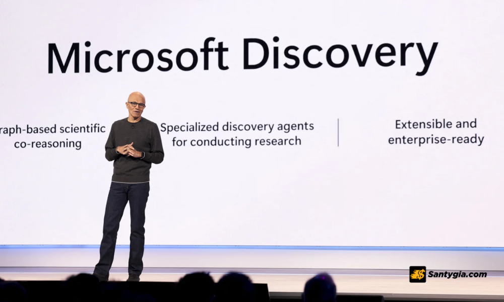 Chu tich kiem Tong giam doc dieu hanh cua Microsoft Satya Nadella phat bieu trong bai phat bieu khai mac hoi nghi Microsoft Build tai Seattle