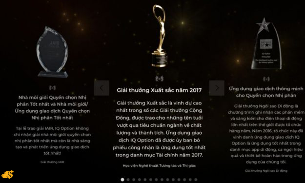 Giải thưởng mà sàn IQ Option nhận được