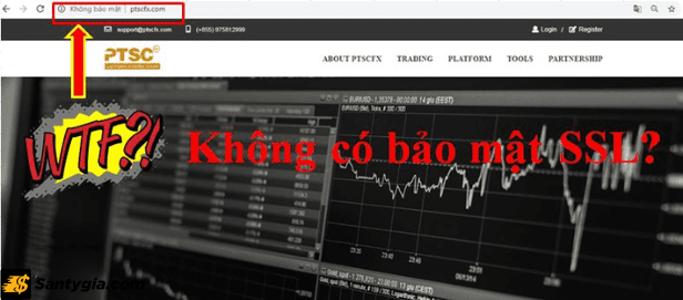 Trang web của sàn PTSCfx không có tính bảo mật